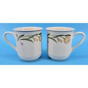2‎ Vtg Casa Mia Alloro Floral Coffee Cups Mugs Yellow Green Pink Flowers
